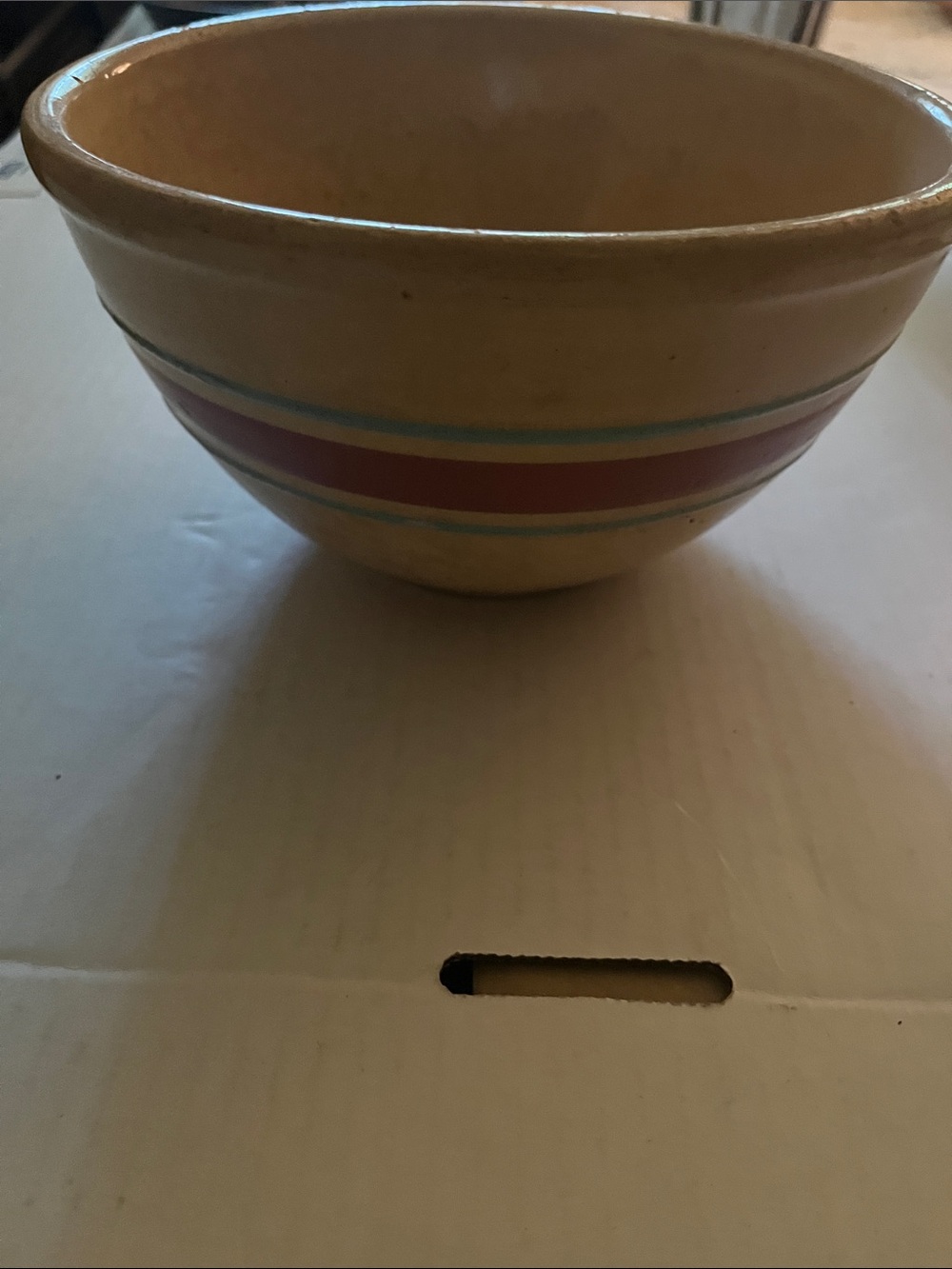 Handcrafted Yellow Ceramic Bowl with Red Stripe WattvPottery